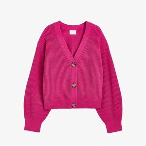 Bright pink v-neck cardigan knit